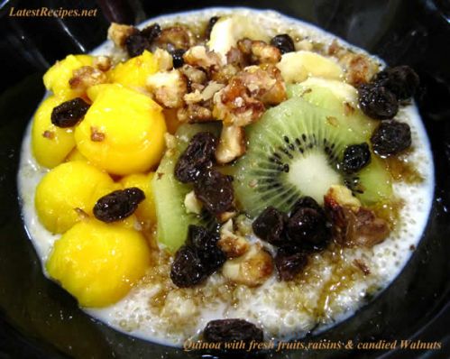 Quinoa with Fresh Fruits, Raisins and Candied Walnuts