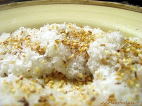 Palitaw (Sweet Rice Dumplings with Coconut & Roasted Sesame Seeds)